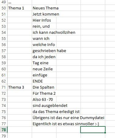 excel zeile unterhalb