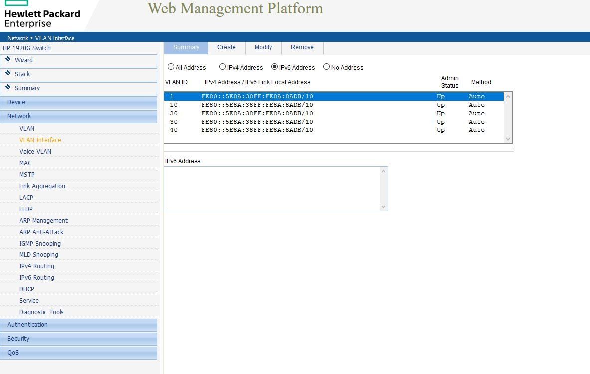 vlan ipv6 interface