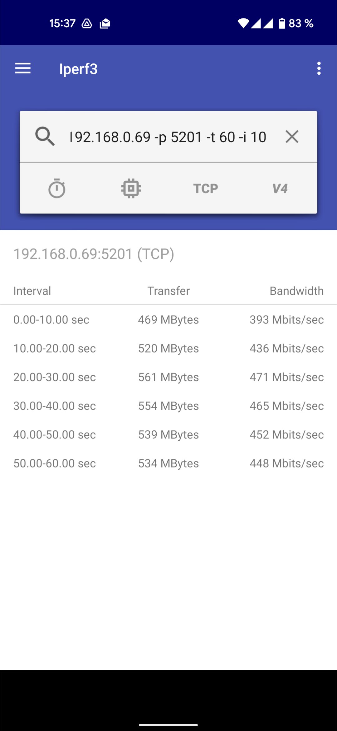 iperf3 down client