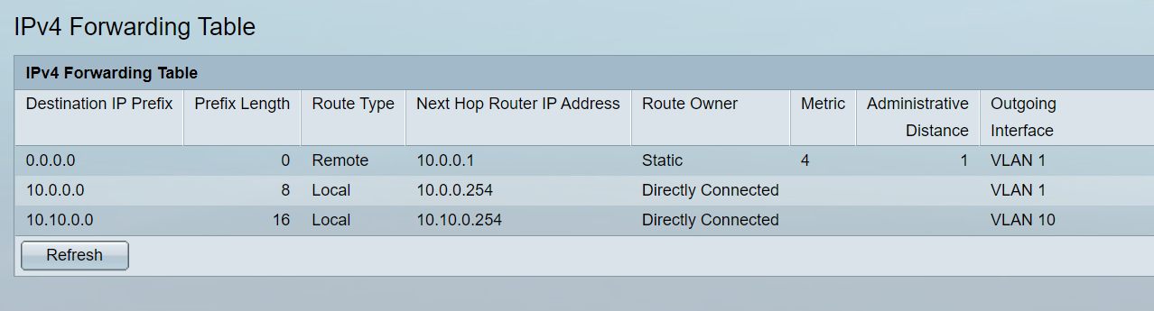 ipv4 forwarding table