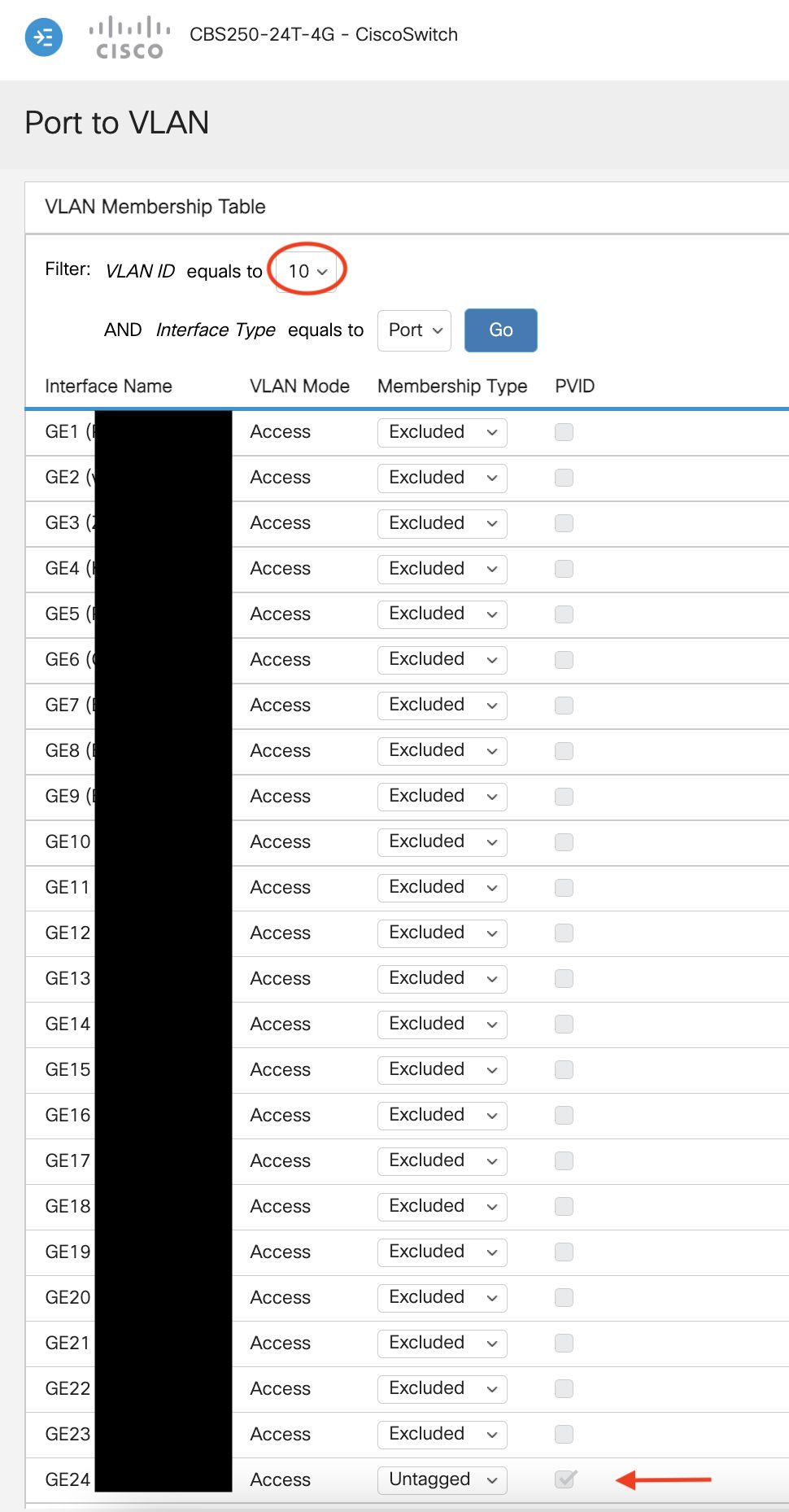 port to vlan 10