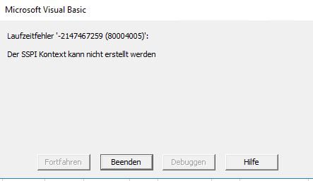 ms excel fehler beim zugriff auf sql server