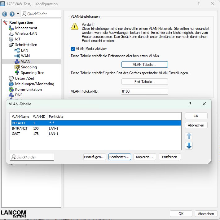 1783vaw vlan-tabelle