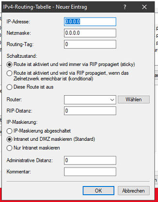 routing einstellungen