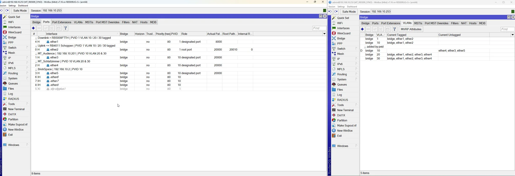 rb5009syno pvid und vlan