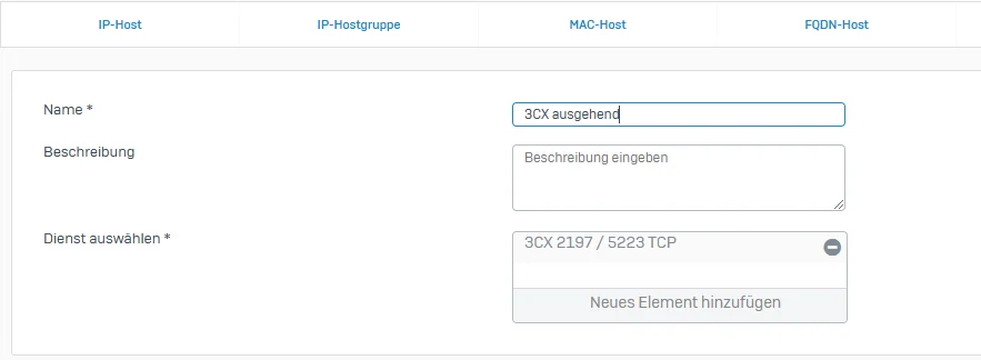 dienstgruppe 3cx ausgehend