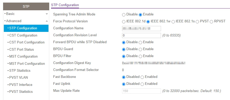 switch 1 - stp configuration