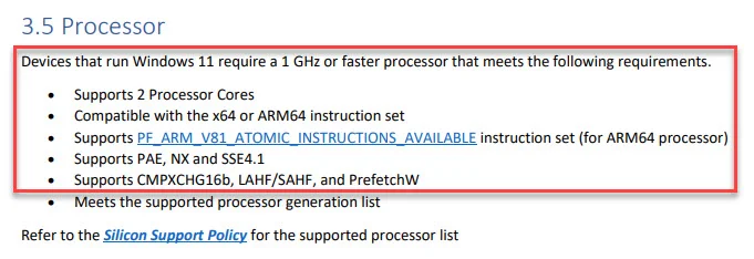 microsoft - w11- real cpu requirements