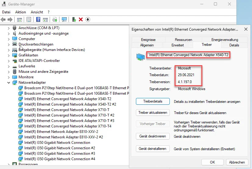 ws2025 - x540 - default - driver version - server2