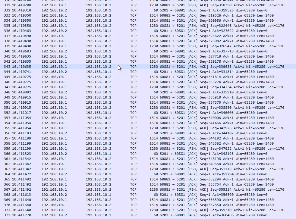 wireshark - iperf