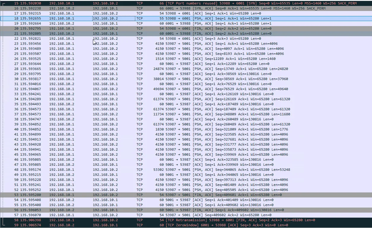 wireshark - ntttcp