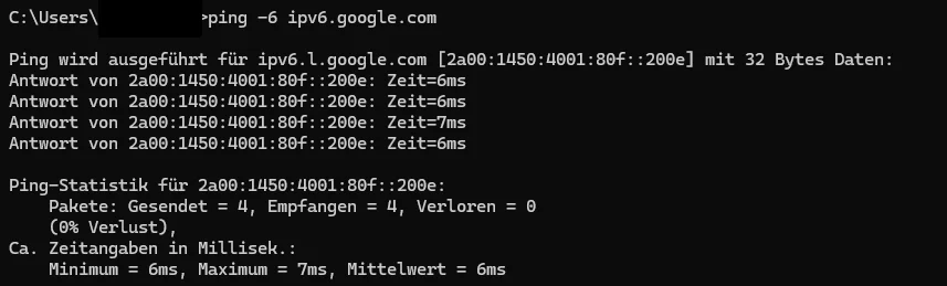 ipv6 ping goolge