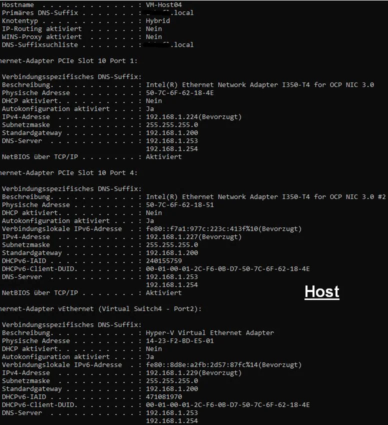 host04 - ipconfig all