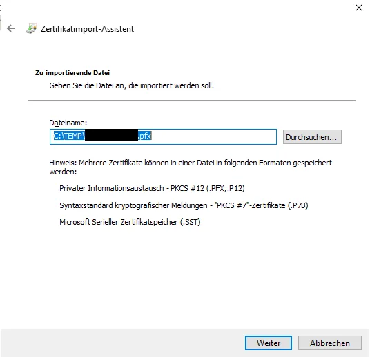 exchange pfx installieren 03