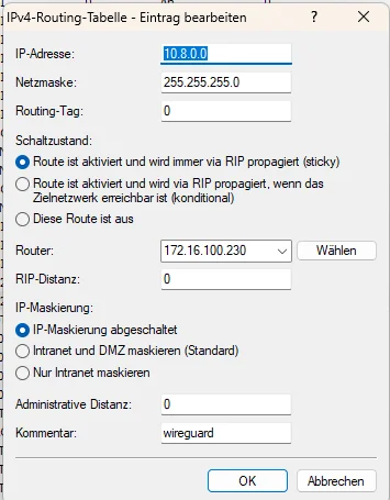 route wireguard netz zu pi