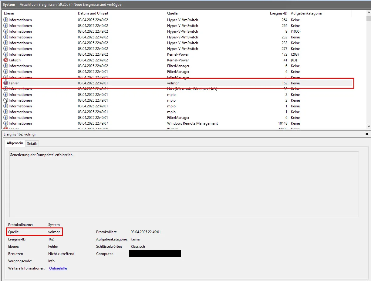 stabilitätsprobleme bei windows server 2019 bis 2025 mit cus ab etwa 24-12 03