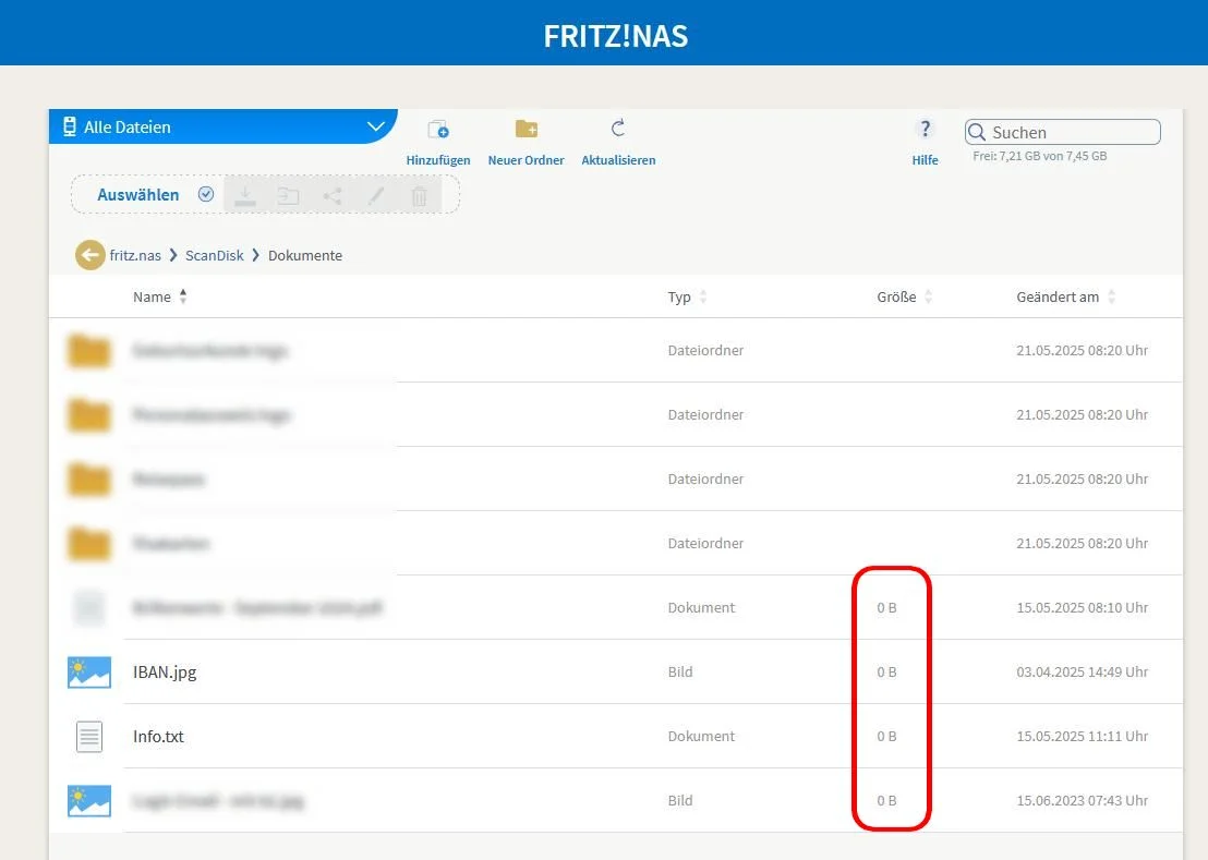 fritz nas 0 byte